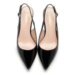 GENSHUO Black Women's Low Kitten Heel Slingback Ankle Strap Pump Pointed Toe Comfortable Formal Party Wedding Dress Shoes Patent Leather Size 9
