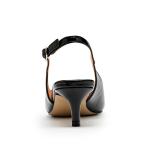 GENSHUO Black Women's Low Kitten Heel Slingback Ankle Strap Pump Pointed Toe Comfortable Formal Party Wedding Dress Shoes Patent Leather Size 9