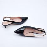 GENSHUO Black Women's Low Kitten Heel Slingback Ankle Strap Pump Pointed Toe Comfortable Formal Party Wedding Dress Shoes Patent Leather Size 9