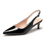 GENSHUO Black Women's Low Kitten Heel Slingback Ankle Strap Pump Pointed Toe Comfortable Formal Party Wedding Dress Shoes Patent Leather Size 9
