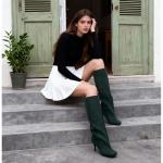 VOZTOLLS Knee High Boots Square Toe Suede Kitten Heel Tall Boots for Women Fashion Dress Fall Womens Long Boots Green Size 9