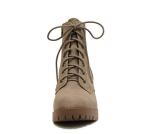 Soda Single Lug Sole Chunky Heel Combat Ankle Boot Lace up w/Side Zipper (Light Taupe, 7.5)