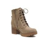 Soda Single Lug Sole Chunky Heel Combat Ankle Boot Lace up w/Side Zipper (Light Taupe, 7.5)