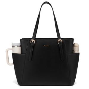 LOVEVOOK Laptop Tote Bag for Women With Large Cup Holder, Leather Work Tote Bag for Women,17.3 Inch Professional Computer Briefcase Business Teacher Commuter Shoulder Bag,Office Travel Gift