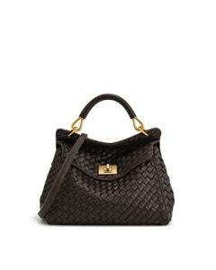 JW PEI Women's Lucia Classic Top Handle Woven Bag - Dark Brown