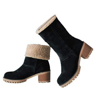 VIMISAOI Winter Boots for Women, Comfortable Slip On Mid Chunky Heel Suede Warm Snow Ankle Boots Outdoor Shoes