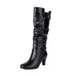 UTIKLIOU Women's Knee High Boots Wide Calf Slouchy Boots Low Heel Pull On Round Toe Black Size 7
