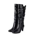 UTIKLIOU Women's Knee High Boots Wide Calf Slouchy Boots Low Heel Pull On Round Toe Black Size 7