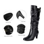 UTIKLIOU Women's Knee High Boots Wide Calf Slouchy Boots Low Heel Pull On Round Toe Black Size 7