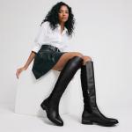 Modatope Black Boots Women Rounded Toe Flat Knee High Boots Low Block Chunky Heel Elastic Fall Winter Boot Fashion Riding Boot Women with Side Zipper Size 8