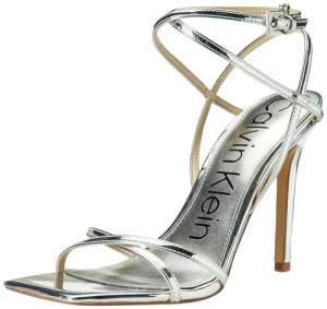 Calvin Klein Women's Tegin Heeled Sandal, Silver, 5