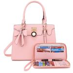 Qiyuer Women Purses And Handbags Set Ladies Top Handle Satchel Tote Shoulder Work Bag With Matching Clutch Wallet 2PCS Pink