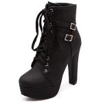 Susanny Women Autumn Round Toe Lace Up Ankle Buckle Chunky Drag High Heel Platform Knight Black Boots 7.5