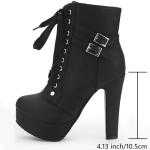 Susanny Women Autumn Round Toe Lace Up Ankle Buckle Chunky Drag High Heel Platform Knight Black Boots 7.5