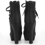 Susanny Women Autumn Round Toe Lace Up Ankle Buckle Chunky Drag High Heel Platform Knight Black Boots 7.5