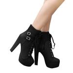 Susanny Women Autumn Round Toe Lace Up Ankle Buckle Chunky Drag High Heel Platform Knight Black Boots 7.5