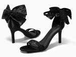 Coutgo Womens High Heels Sandals Lace Bow Tie Back Open Toe Ankle Strap Sexy Stiletto Wedding Party Dress Shoes, Black, Size 8.5