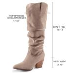 mysoft Women's Cowboy Knee-High Boots Pointed Toe Mid Chunky Heel Pull On Slouchy Boots with Zippers