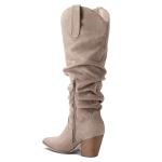 mysoft Women's Cowboy Knee-High Boots Pointed Toe Mid Chunky Heel Pull On Slouchy Boots with Zippers