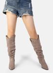 mysoft Women's Cowboy Knee-High Boots Pointed Toe Mid Chunky Heel Pull On Slouchy Boots with Zippers