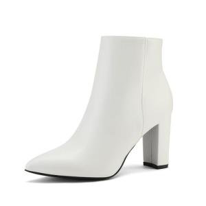 DREAM PAIRS Women's Chunky Heel Ankle Booties Pointed Toe Short Boots,Size 8.5,White/Pu,SIANNA-1