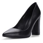 IDIFU Women's IN4 Chunky-HI Block High Heels Closed Pointed Toe Pumps Dress Office Shoes for Women (Black Pu, 7.5 M US)
