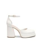 DREAM PAIRS Women's Chunky Platform High Heels Closed Toe Block Ankle Strap Dress Wedding Party Pumps Shoes,Size 8,White-Pu,SDPU2372W