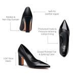 Trary Black Heels Closed Pointed Toe Chunky Pumps Shoes Women Comfortable Block High Heels Slip-On Office Party Wedding Dress Women's Shoes 3.54" Heel Size 8