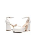 DREAM PAIRS Women's Chunky Platform High Heels Closed Toe Block Ankle Strap Dress Wedding Party Pumps Shoes,Size 8,White-Pu,SDPU2372W