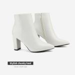 DREAM PAIRS Women's Chunky Heel Ankle Booties Pointed Toe Short Boots,Size 8.5,White/Pu,SIANNA-1