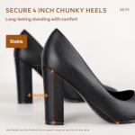 IDIFU Women's IN4 Chunky-HI Block High Heels Closed Pointed Toe Pumps Dress Office Shoes for Women (Black Pu, 7.5 M US)