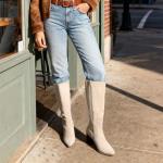 DREAM PAIRS Women's Knee-High Boots, Comfortable Chunky Block Heel Pointed Toe Pull On Side Zipper Suede Slouch Riding Boots,Size 7,Beige,SDKB2308W