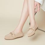 ABEJOJO Women's Loafer Shoes, Comfortable Slip on Casual Flat Penny Shoes for Walking, Driving, Dressy (Beige Suede 11)