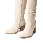 DREAM PAIRS Women's Knee-High Boots, Comfortable Chunky Block Heel Pointed Toe Pull On Side Zipper Suede Slouch Riding Boots,Size 7,Beige,SDKB2308W