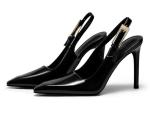 Coutgo Women's Slingback High Heels Pointed Toe Stilettos Metal Buckle Dress Party Pump Shoes, Black, Size 8