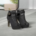 getmorebeauty Women's Pretty Lace Flowers Open Toes High Heels Ankle Boots (US 8, Black)