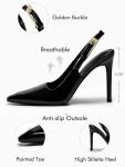 Coutgo Women's Slingback High Heels Pointed Toe Stilettos Metal Buckle Dress Party Pump Shoes, Black, Size 8