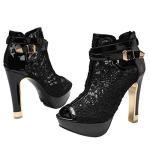 getmorebeauty Women's Pretty Lace Flowers Open Toes High Heels Ankle Boots (US 8, Black)
