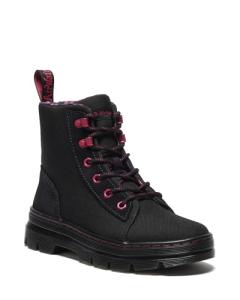 Dr. Martens Women's Combs Combat Boot, Black Bronx Suede+Extra Tough Poly, 7