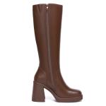 Athlefit Brown Boots Women Fall Knee High Platform Boots Waterproof Leather Chunky Blocked Booties Size 7