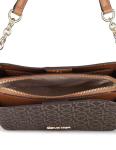 Calvin Klein Women's Hailey Signature Triple Compartment Chain Crossbody, Brown/Khaki/Caramel Linear, One Size