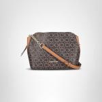 Calvin Klein Women's Hailey Signature Triple Compartment Chain Crossbody, Brown/Khaki/Caramel Linear, One Size