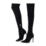 Elisabet Tang Thigh High Boots Over the Knee Boots for Women,Sexy 4.3 inch Stilettos High Heels Boots Stretch Suede Long Pointed Toe Shoes Black Suede Size 9