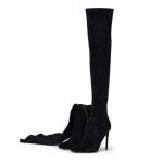 Elisabet Tang Thigh High Boots Over the Knee Boots for Women,Sexy 4.3 inch Stilettos High Heels Boots Stretch Suede Long Pointed Toe Shoes Black Suede Size 9