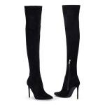 Elisabet Tang Thigh High Boots Over the Knee Boots for Women,Sexy 4.3 inch Stilettos High Heels Boots Stretch Suede Long Pointed Toe Shoes Black Suede Size 9