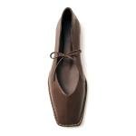 VorisVina Lace Up Square Toe Ballet Flats for Women Cute Bow Slip On Mary Jane Flats Casual Ballerina Shoes Chocolate-Brown