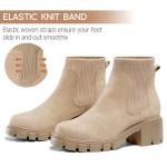 FITORY Womens Chelsea Boots, Elastic Ankle Booties with Chunky Mid Heel and Lug Sole, Comfy Trendy Slip on Shoes for Fall and Winter Tan Size 8