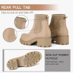 FITORY Womens Chelsea Boots, Elastic Ankle Booties with Chunky Mid Heel and Lug Sole, Comfy Trendy Slip on Shoes for Fall and Winter Tan Size 8