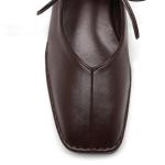 VorisVina Lace Up Square Toe Ballet Flats for Women Cute Bow Slip On Mary Jane Flats Casual Ballerina Shoes Chocolate-Brown