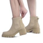 FITORY Womens Chelsea Boots, Elastic Ankle Booties with Chunky Mid Heel and Lug Sole, Comfy Trendy Slip on Shoes for Fall and Winter Tan Size 8